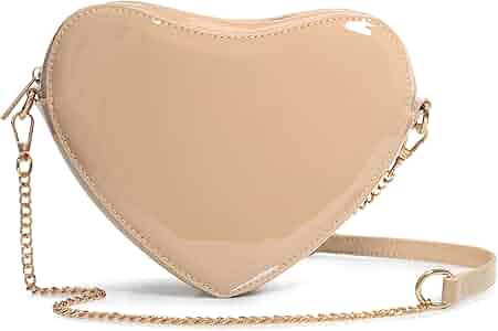 Heart Women Shoulder Bag Glossy Vegan Leather Chain Cross Body Bag